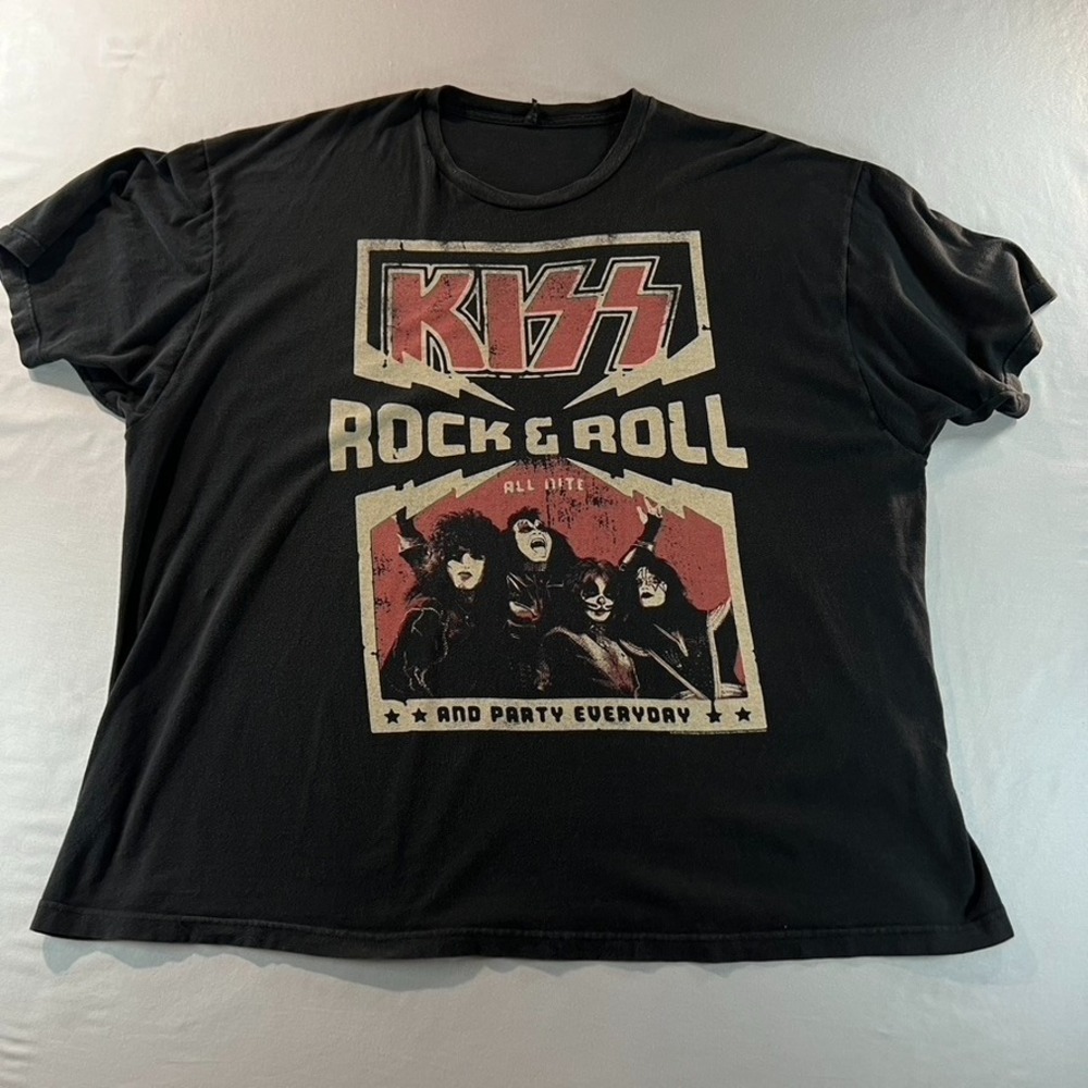 KISS Rock &‎ Roll All Nite Band Tee XXL Black Graphic T-Shirt Vintage Style